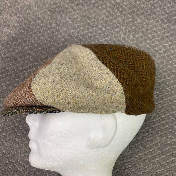 Hanna Hats Flat Cap Cabbie Newsboy Hat Small Herringbone Tweed Wool Patchwork - Picture 3 of 7
